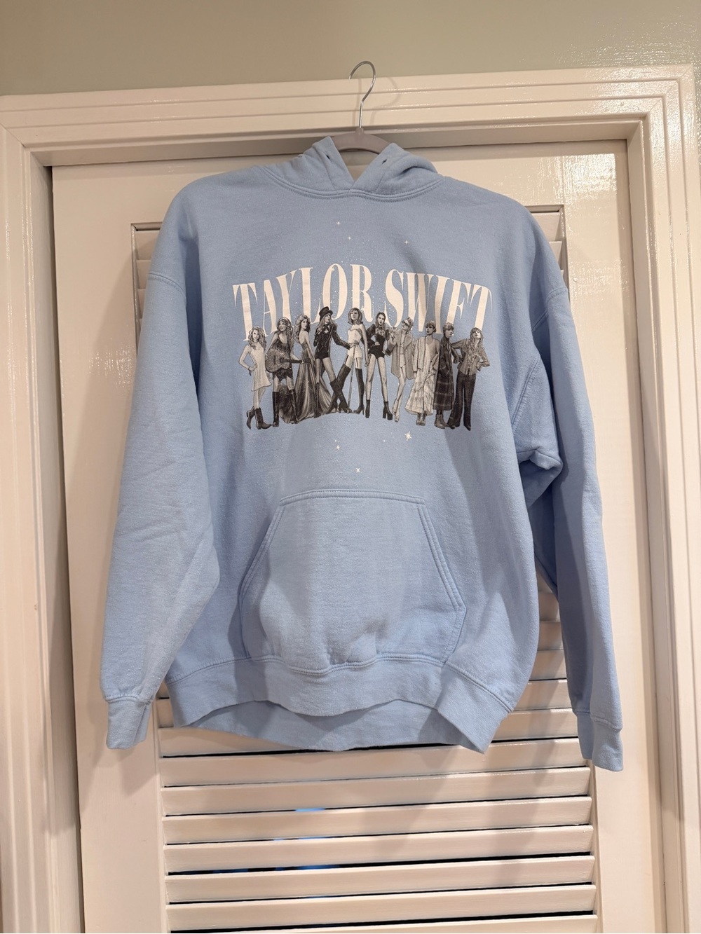 Taylor Swift Pastel Blue Hooded Sweatshirt with Band Graphic
